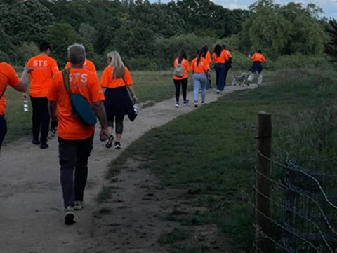 Team wearing custom orange t-shirts